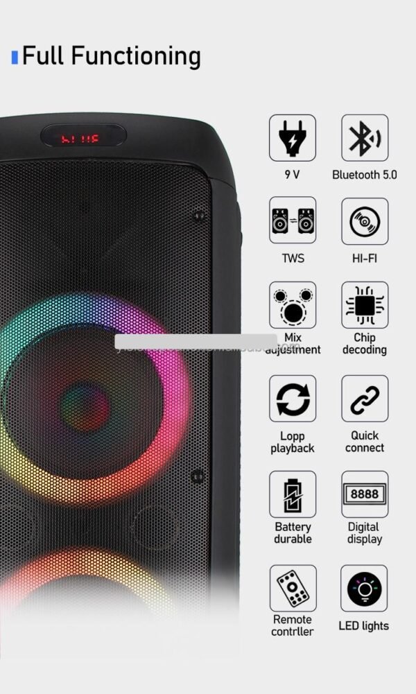 Parlante Portátil ZJZ 2062 con Función Karaoke y Luces LED – Potencia, Conectividad y Sonido de Alta Calidad - 12 Pulgadas - Image 6